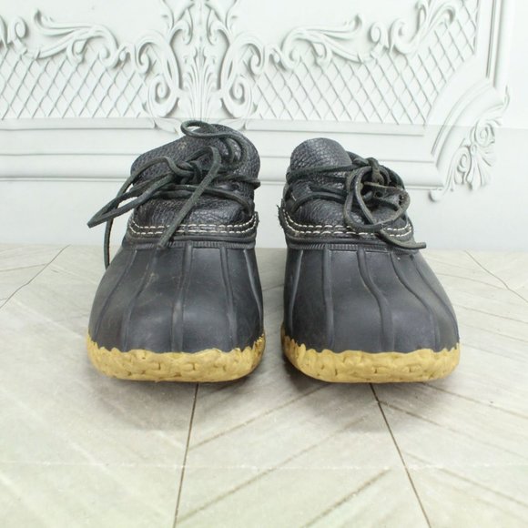 LL Bean Black Leather Unlined Waterproof Ankle Duck Boots Size 7 M - Picture 4 of 10